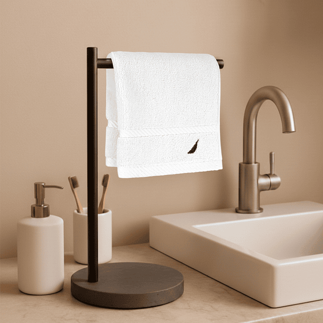 Set 4 Toallas Nautica SIGNATURE Cara+mano+cuerpo+piso 100% algodón blanco