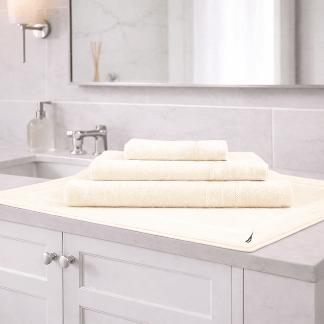 Set 4 Toallas Nautica SIGNATURE Cara+mano+cuerpo+piso 100% algodón beige