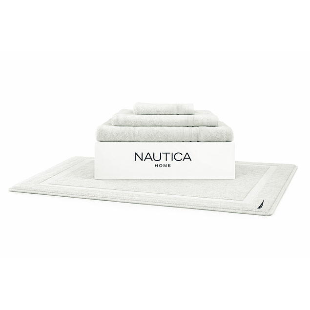 Set 4 Toallas Nautica SIGNATURE Cara+mano+cuerpo+piso 100% algodón gris claro