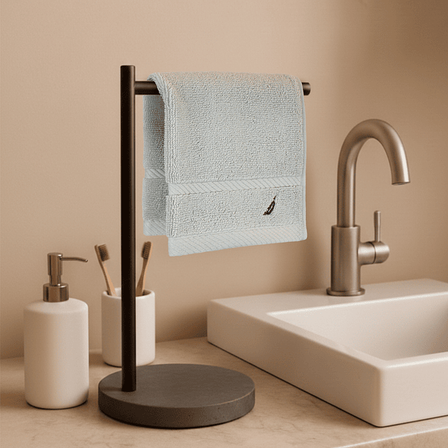 Set 4 Toallas Nautica SIGNATURE Cara+mano+cuerpo+piso 100% algodón gris claro