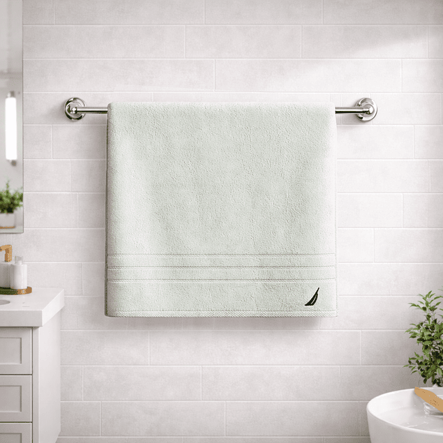 Set 4 Toallas Nautica SIGNATURE Cara+mano+cuerpo+piso 100% algodón gris claro