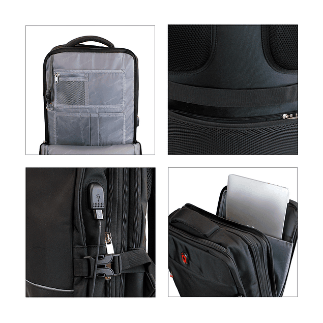 Mochila de viaje Viral Plus tipo maleta con usb Swiss Bag negra