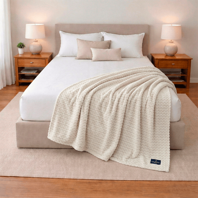 Pack 2 Mantas de Cama Nautica Home Jacquard Franela suave 127x178 cm