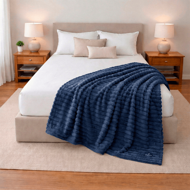 Pack 2 Mantas de cama Nautica Home Jacquard Franela ultrasuave 127x178cm azul