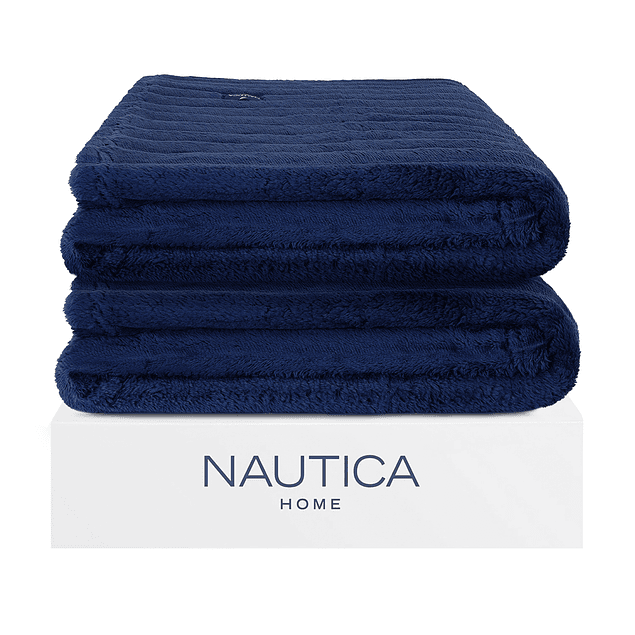Pack 2 Mantas de cama Nautica Home Jacquard Franela ultrasuave 127x178cm azul