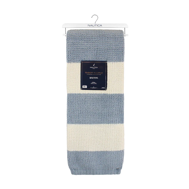 Manta de franela Nautica 127x152 Waffle cama sofá suavidad superior celeste