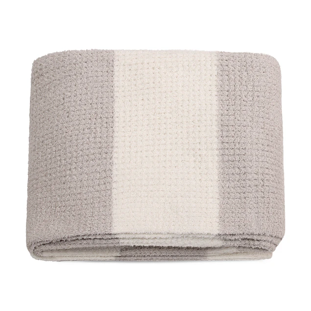 Manta de franela Nautica 127x152 Waffle cama sofá suavidad superior taupe