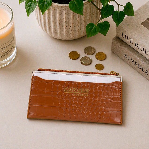 Billetera tarjetero mujer con monedero Zoe café Carven