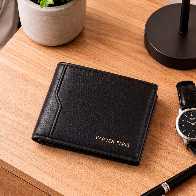 Billetera hombre Dante negra con monedero Carven Paris