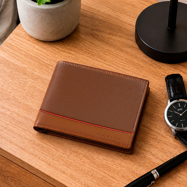 Billetera hombre Gino café con monedero Carven Paris