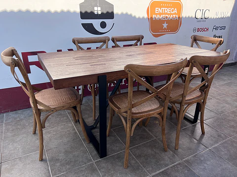 JUEGO DE COMEDOR RIPLEY HOME IRRONBRIDGE CRUZETA 6 SILLAS MADERA Y METAL NUEVO  