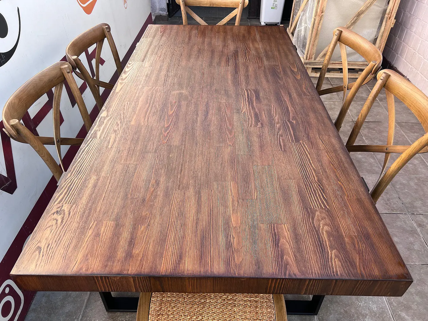 JUEGO DE COMEDOR RIPLEY HOME IRRONBRIDGE CRUZETA 6 SILLAS MADERA Y METAL NUEVO   2