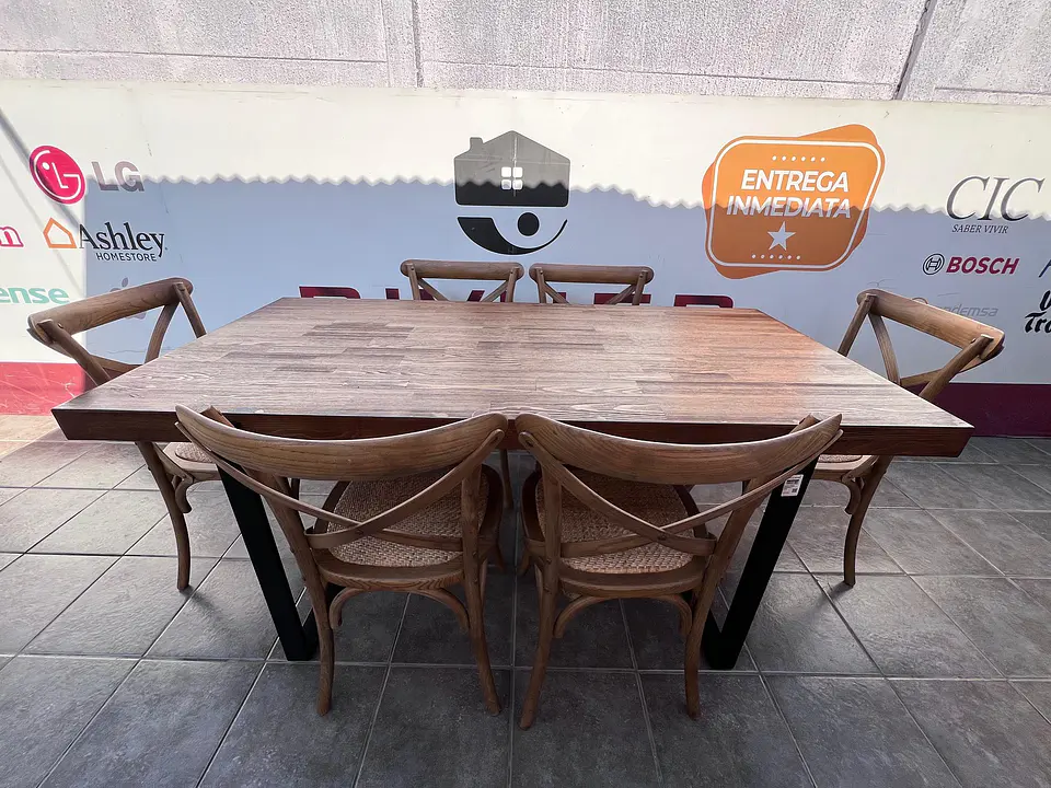 JUEGO DE COMEDOR RIPLEY HOME IRRONBRIDGE CRUZETA 6 SILLAS MADERA Y METAL NUEVO   5