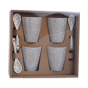 Juego de Tazas con Cucharas 8 Piezas Estrellas Gold