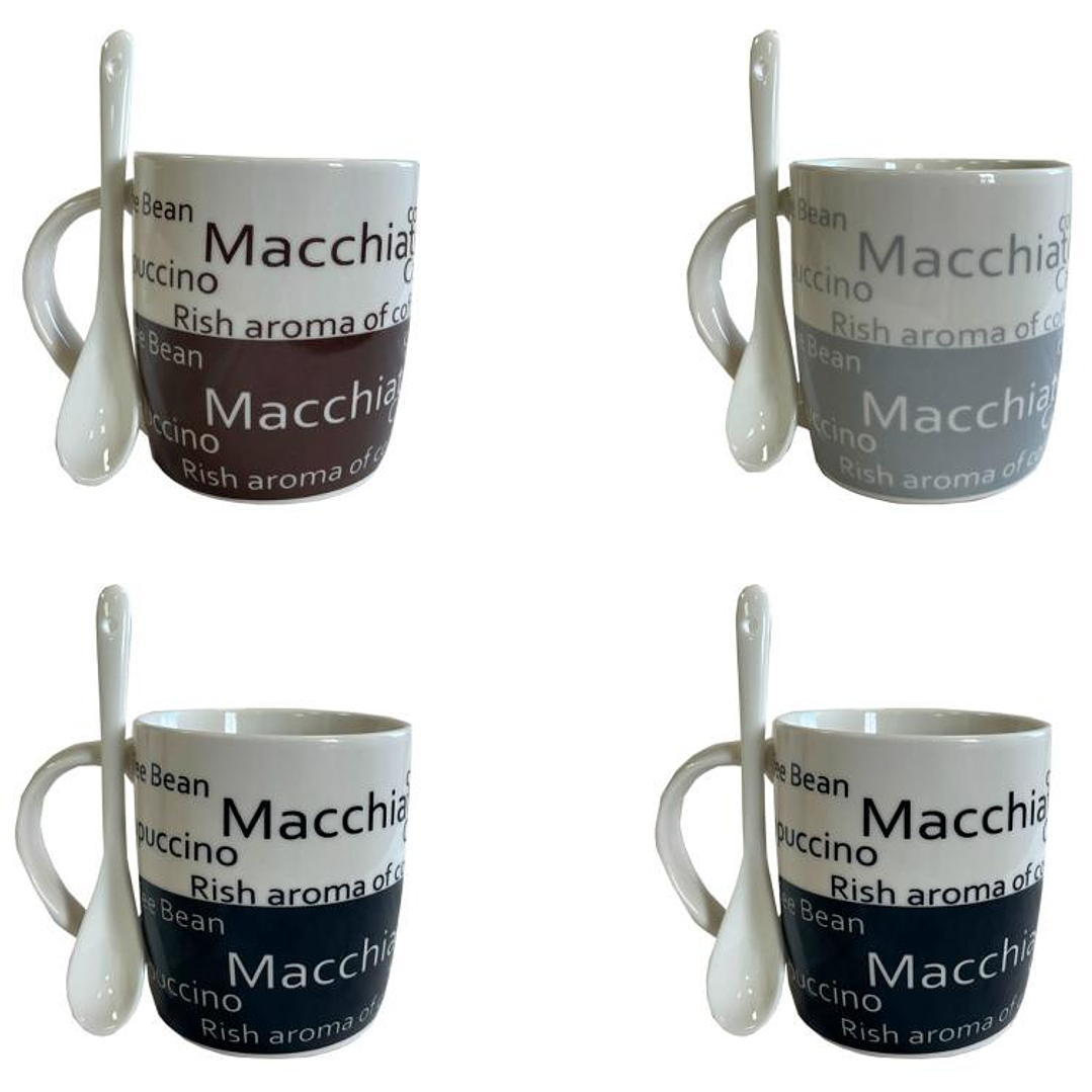 Juego Tazones Con Cucharas Cappuccino 8 Piezas 1