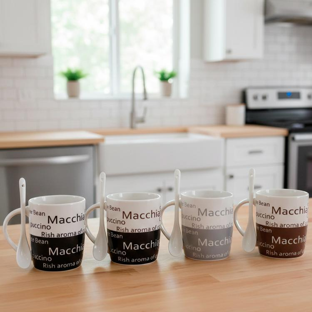 Juego Tazones Con Cucharas Cappuccino 8 Piezas 4