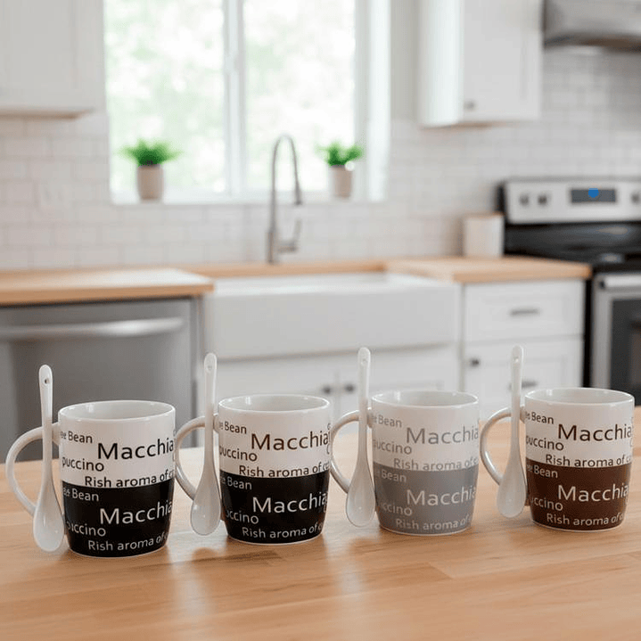 Juego Tazones Con Cucharas Cappuccino 8 Piezas 4