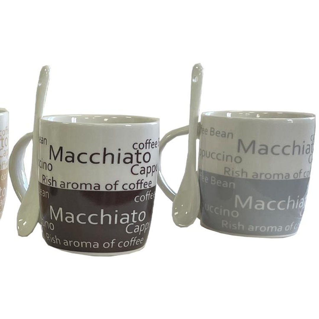 Juego Tazones Con Cucharas Cappuccino 8 Piezas 2
