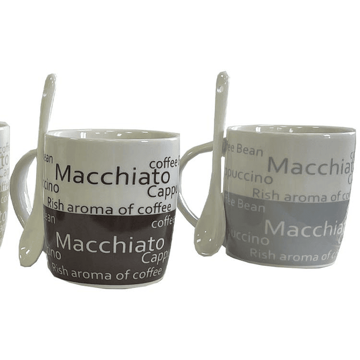Juego Tazones Con Cucharas Cappuccino 8 Piezas 2