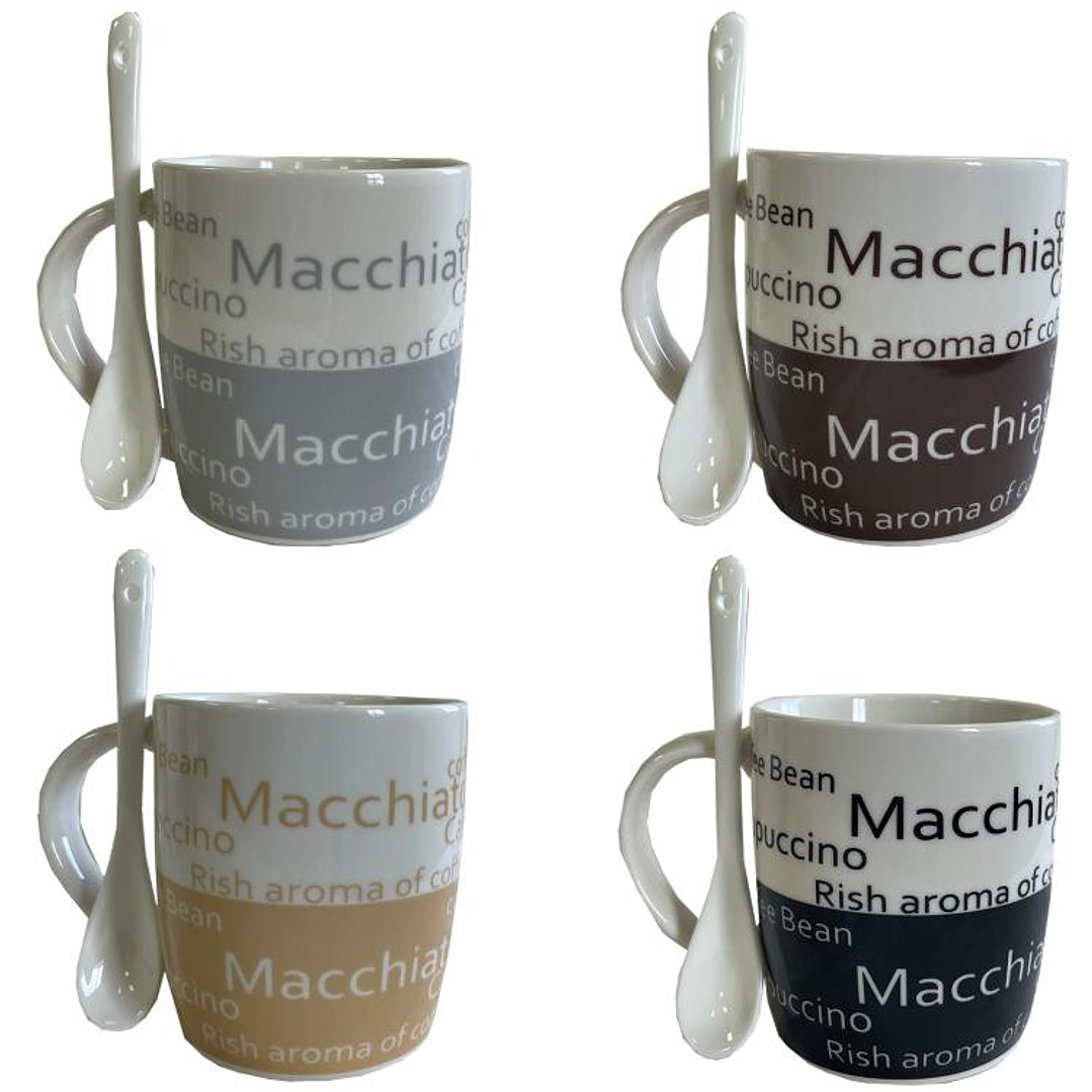 Juego Tazones Con Cucharas Cappuccino 8 Piezas 1