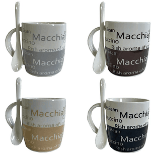 Juego Tazones Con Cucharas Cappuccino 8 Piezas