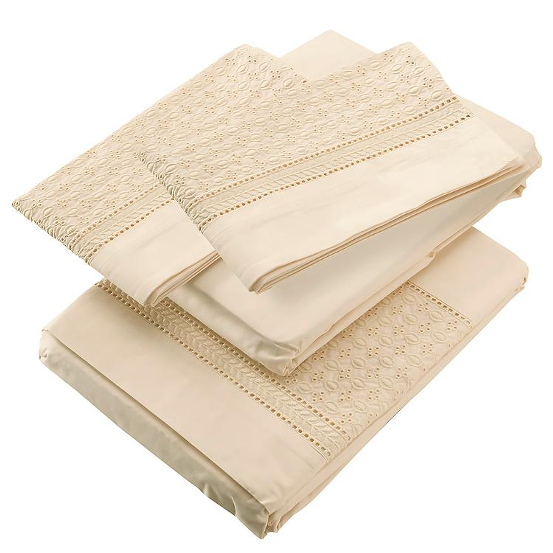 Juego de Sábanas T180 Broderie Crudo 2 Plazas 2