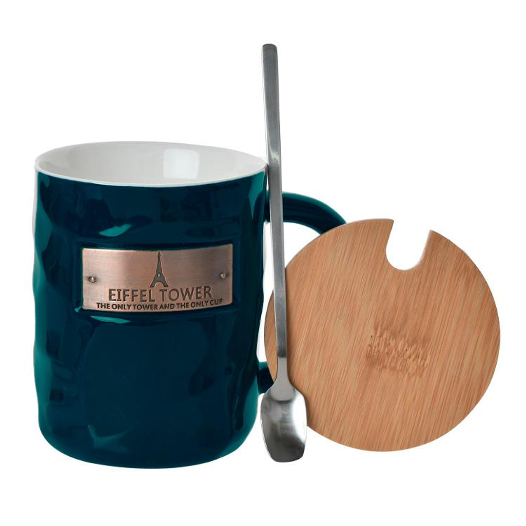 Juego de Tazón con Tapa y Cuchara Eiffel Petróleo 1