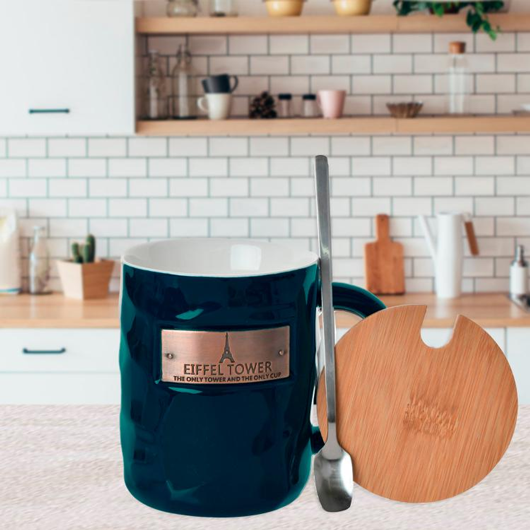 Juego de Tazón con Tapa y Cuchara Eiffel Petróleo 4