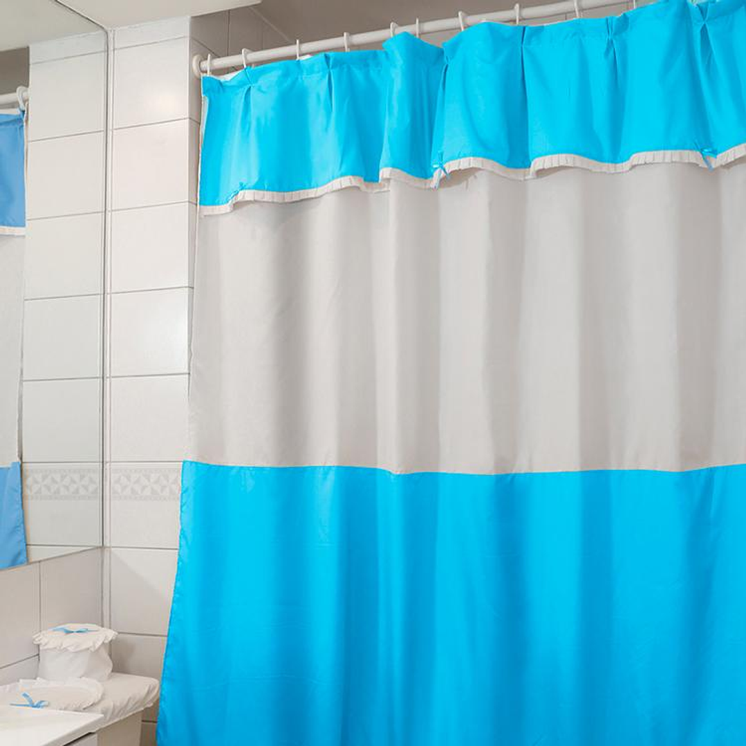 Juego de Cortina para Baño Celeste 5 Piezas sin Forro 4