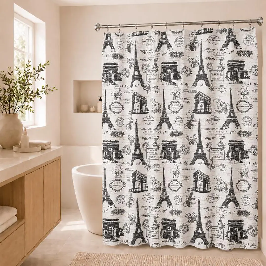 Cortina de Baño Diseño Postales sin Forro 1