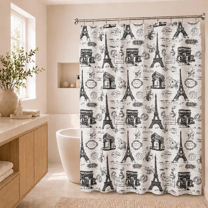 Cortina de Baño Diseño Postales sin Forro 1