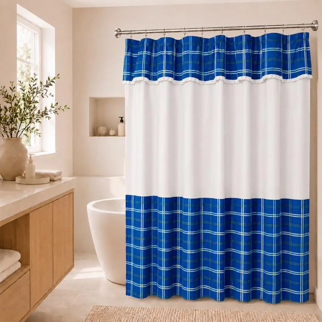 Juego de Cortina Baño Escocés Azul 6 Piezas 1