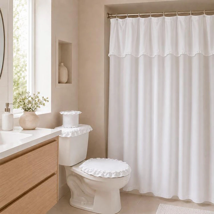 Juego Cortina Broderie para Baño 6 Piezas Blanca 1