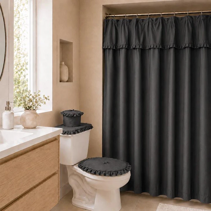 Juego Cortina Recogida para Baño Lisa Grafito 1