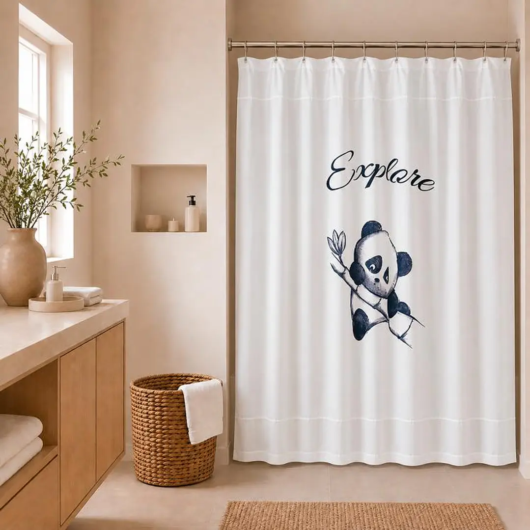 Cortina para Baño Estampada Pandita con Forro 1