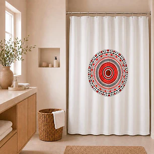 Cortina para Baño Estampada Mandala Rojo con Forro
