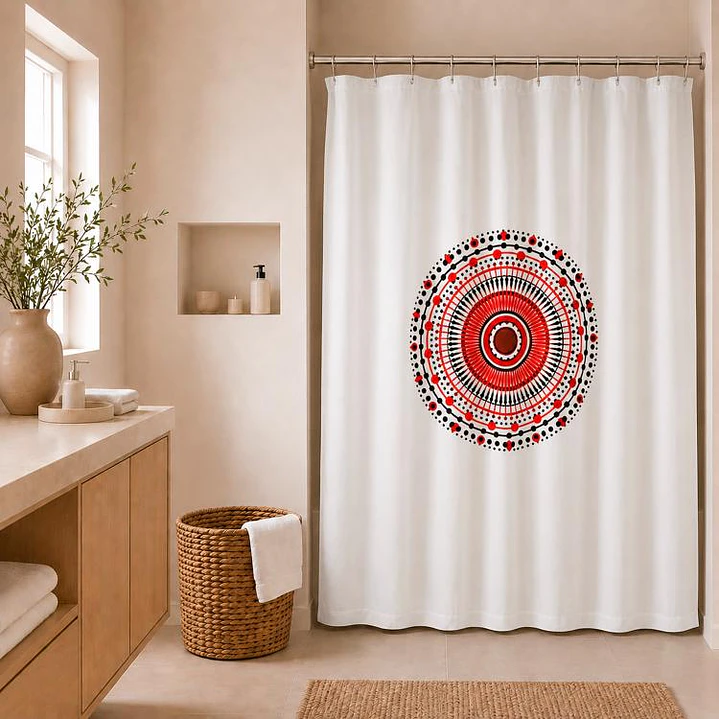 Cortina para Baño Estampada Mandala Rojo con Forro 1