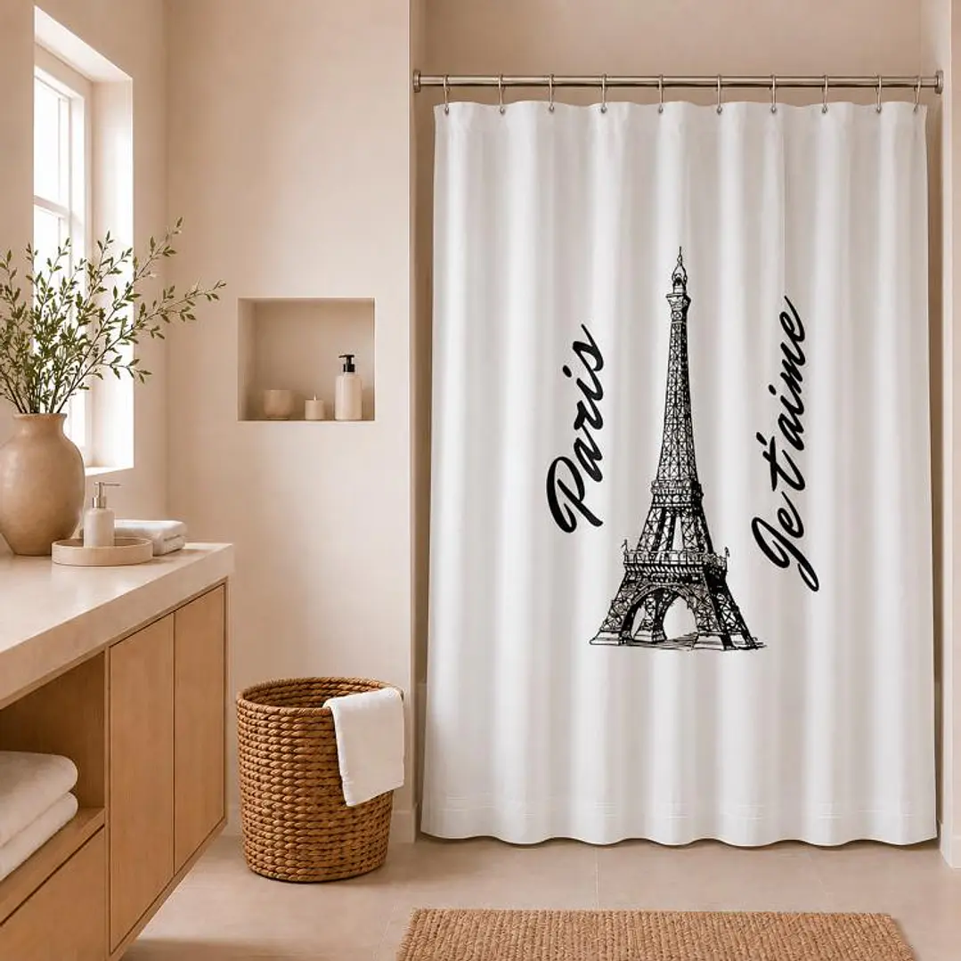 Cortina para Baño Estampada Eiffel Paris con Forro 1