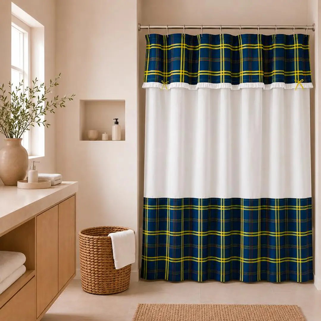 Juego de Cortina para Baño Escocés Pistacho 6 Piezas 1