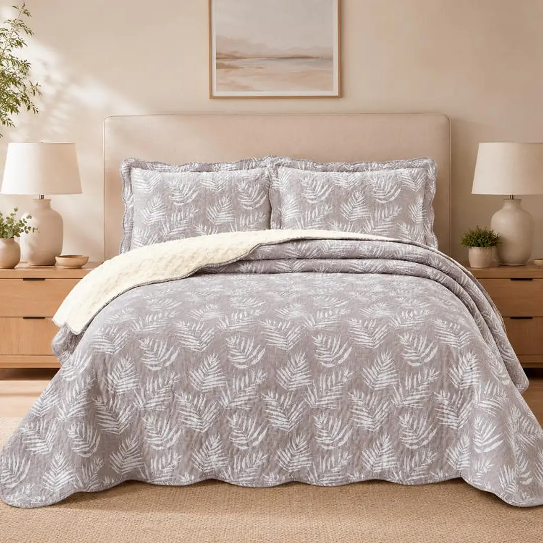 Quilt Sherpa Helechos Crudo King 1