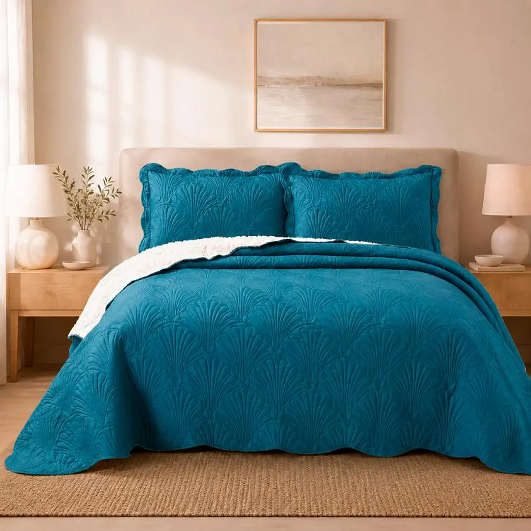 Quilt Sherpa Paris Liso Petróleo Superking 1