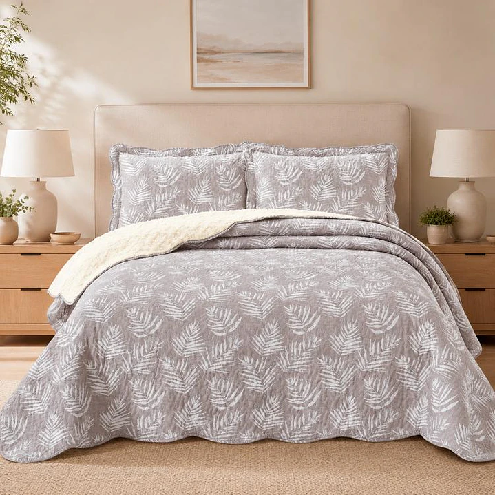 Quilt Sherpa Helechos Crudo 1,5 Plazas 1
