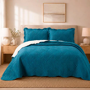 Quilt Sherpa Paris Liso Petróleo 2 Plazas
