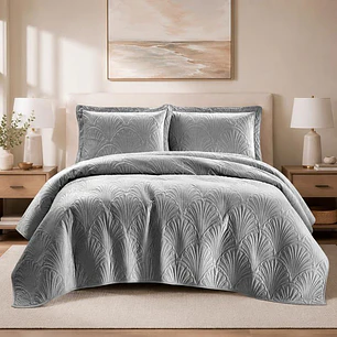 Quilt Liso Velvet Paris Gris Perla Superking