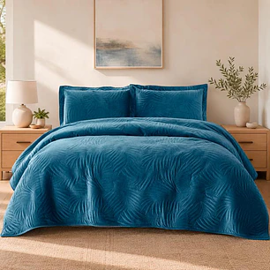 Quilt Liso Velvet Ibiza Azul 2 Plazas