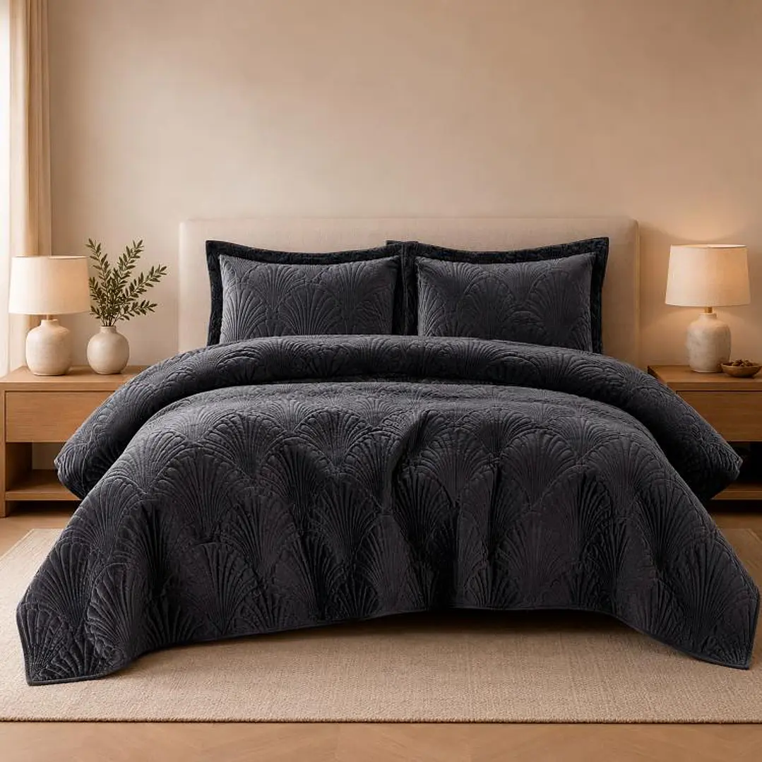 Quilt Liso Velvet Paris Grafito 1,5 Plazas 1