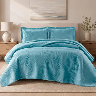 Quilt Liso Velvet Ibiza Celeste Light King