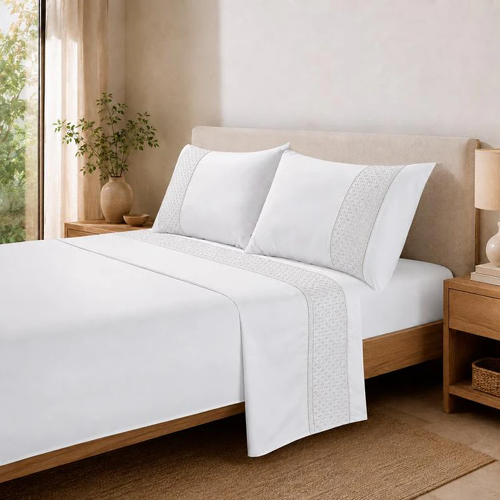 Juego de Sábanas 180 Hilos Broderie Blanco 2 Plazas 1