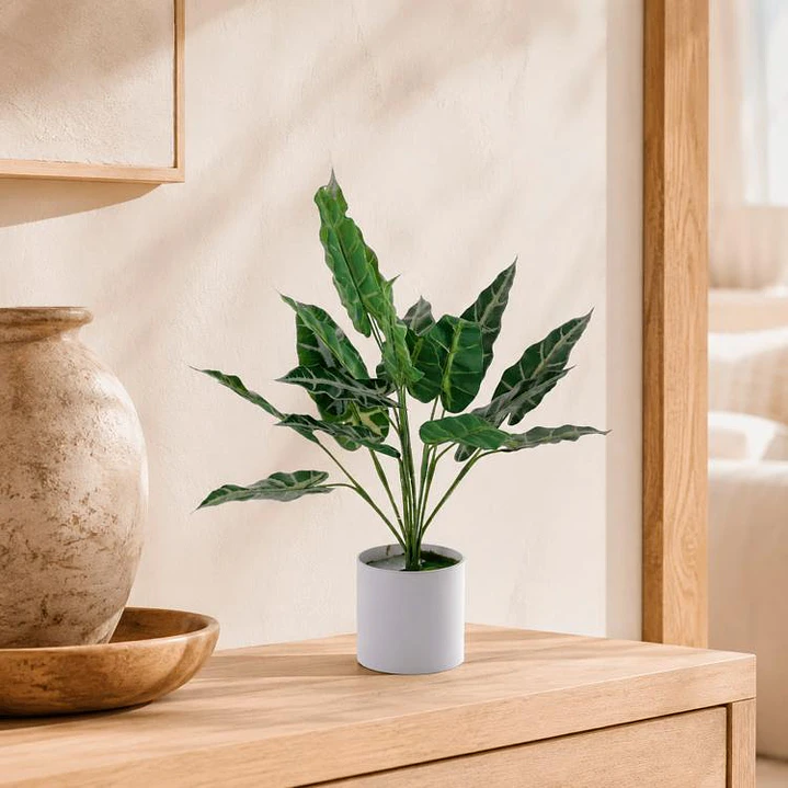 Planta Artificial Alocasia Zebrina Blanca 1