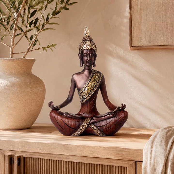 Figura Decorativa Buda Padmasana Mudra Caoba 1